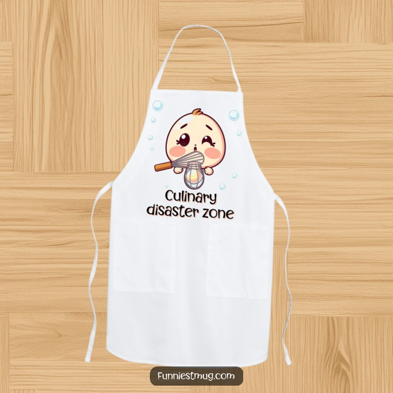 Funny Apron: Surprised whisk dramatically failing to whisk a single bubble, ideal for humorous cooking sessions.