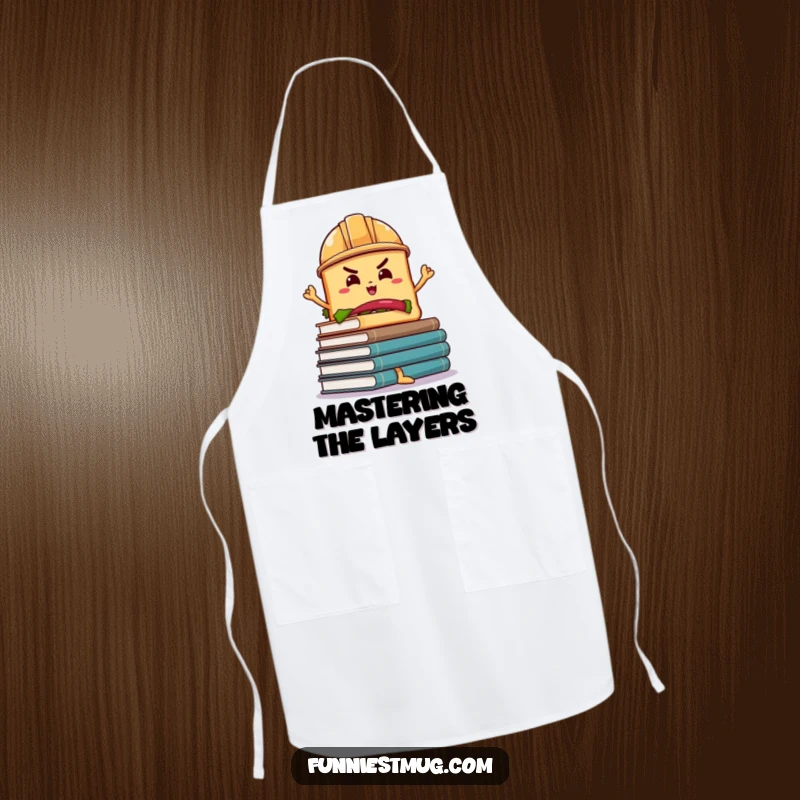 Funny Sandwich Hard Hat Apron: A determined sandwich wearing a hard hat balancing books, a fun and practical kitchen accessory.