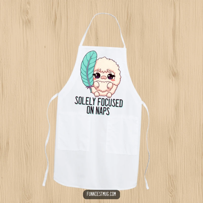 Funny Slipper Apron featuring a bewildered fluffy slipper character in a kitchen setting, ready for humorous cooking sessions.