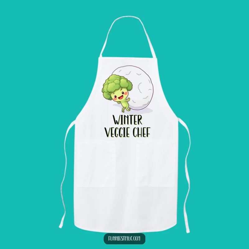 Funny Broccoli Snowball Apron: Optimistic Veggie Kitchen Battle