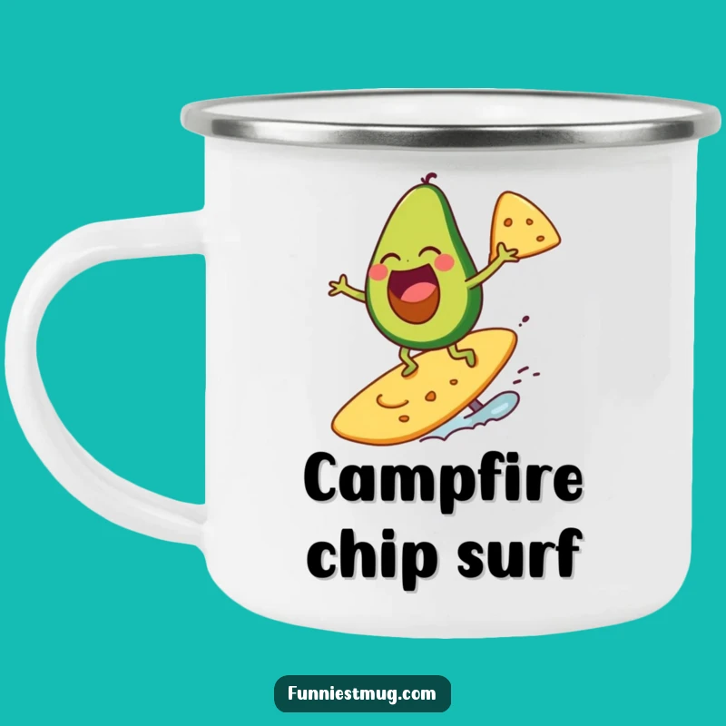 Funny Surfing Avocado Camping Mug: Trailside Guac Fun, Outdoor Funny Gift