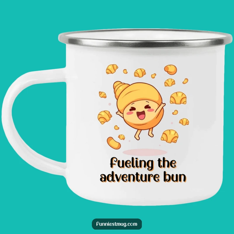 Funny Croissant Cartwheel Camping Mug - Durable and Hilarious Outdoor Companion