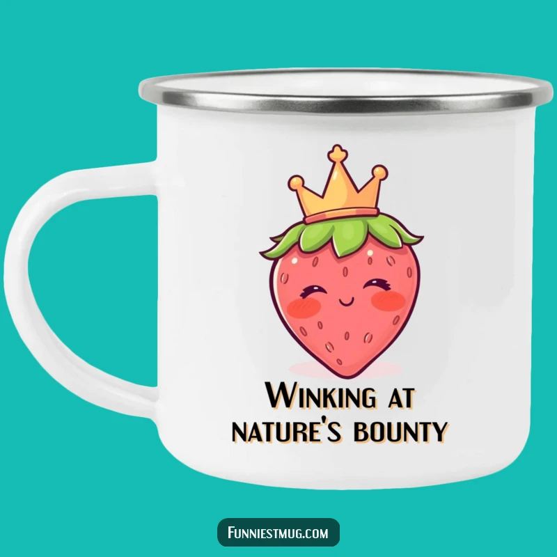 Funny Blushing Strawberry Crown Wink Camping Mug - Royal Outdoor Humor