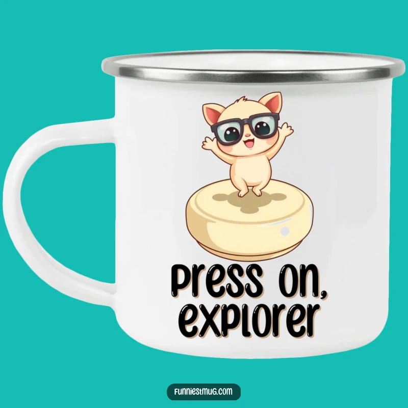 Funny Dancing Button Creature Camping Mug: Hilarious Outdoor Celebration