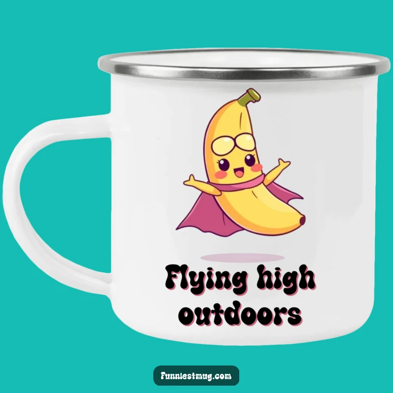 Funny Flying Banana Camping Mug: Outdoor Hero Adventure Gift