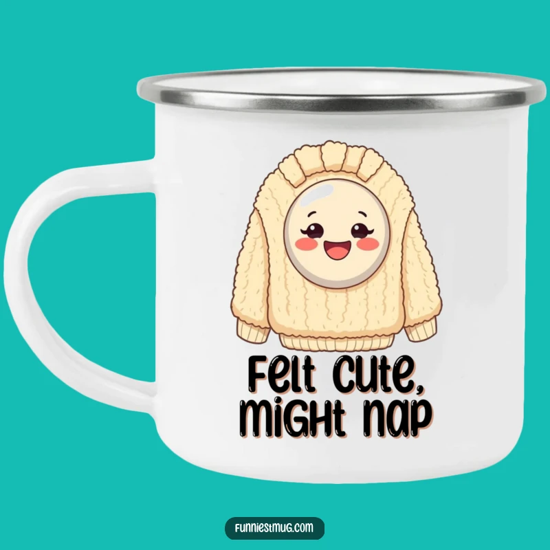 Funny Happy Button Sweater Camping Mug: Enjoy Hot Drinks with Cozy, Humorous Vibes