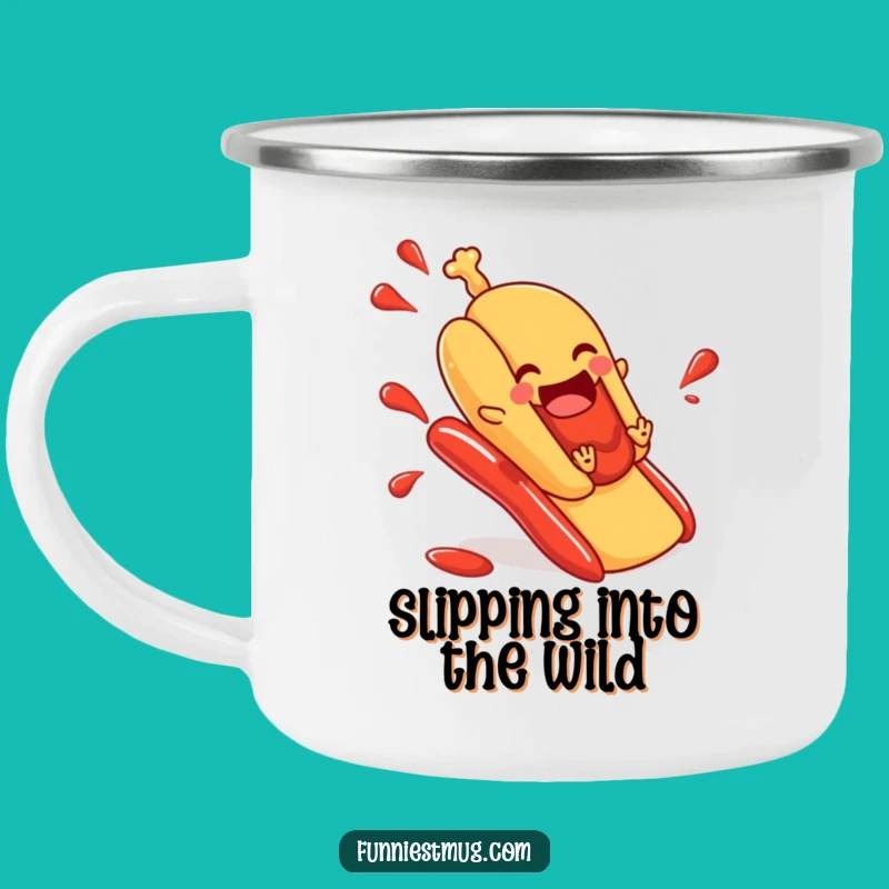 Funny Hot Dog Ketchup Slide Camping Mug - Joyful Outdoor Foodie Fun