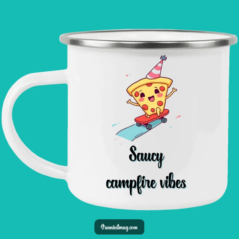 Funny Pizza Skater Camping Mug: Cheerful Slice for Outdoor Feasts