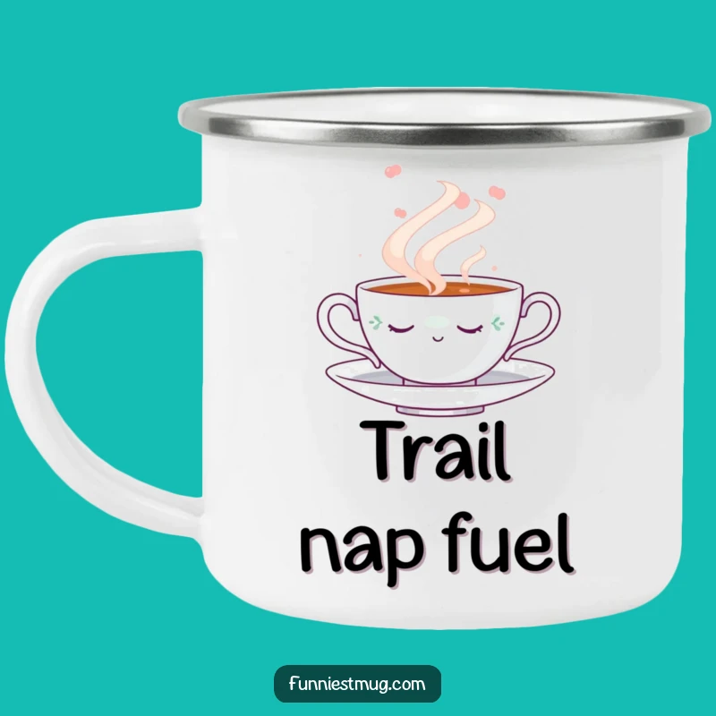 Funny Napping Teacup Camping Mug: Enamel Steam Dream, Outdoor Gift