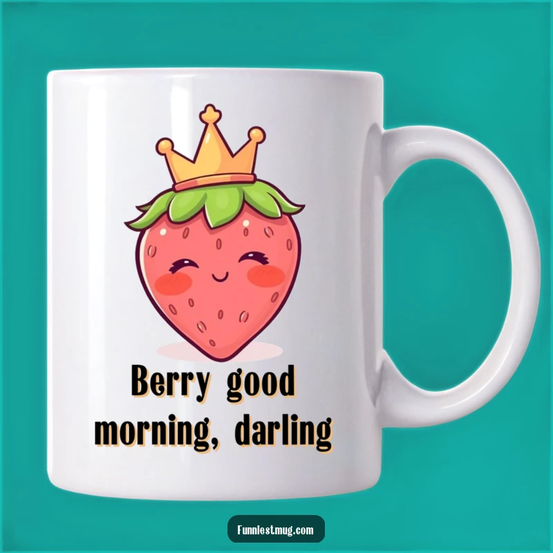 Funny Blushing Strawberry Crown Wink Mug - A Hilarious Royal Fruity Gift