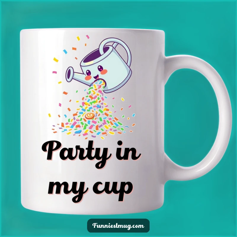 Funny Giggling Confetti Watering Can Mug: Joyful Celebration Gift for Party Lovers