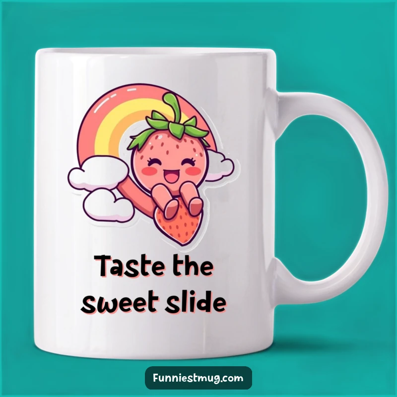 Funny Strawberry Rainbow Slide Mug - Hilarious Cartoon Character Gift!