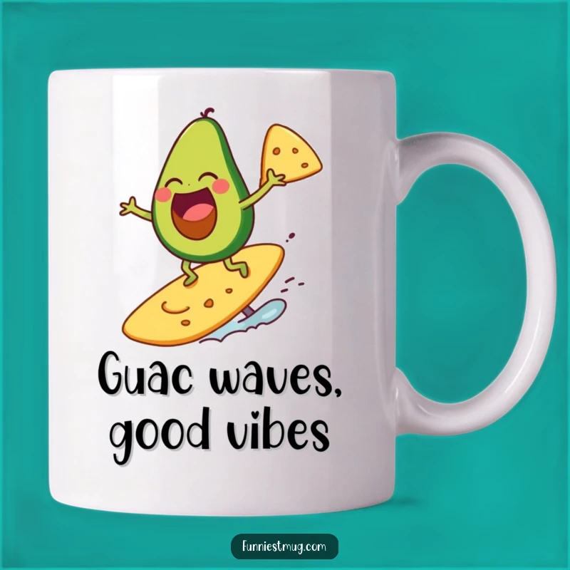 Funny Surfing Avocado Mug: Guac on Waves Fun, Perfect Funny Gift