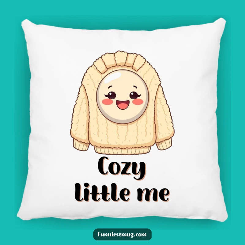 Funny Happy Button Sweater Pillow: Comfy Cushion with Hilarious Cozy Sweater Humor