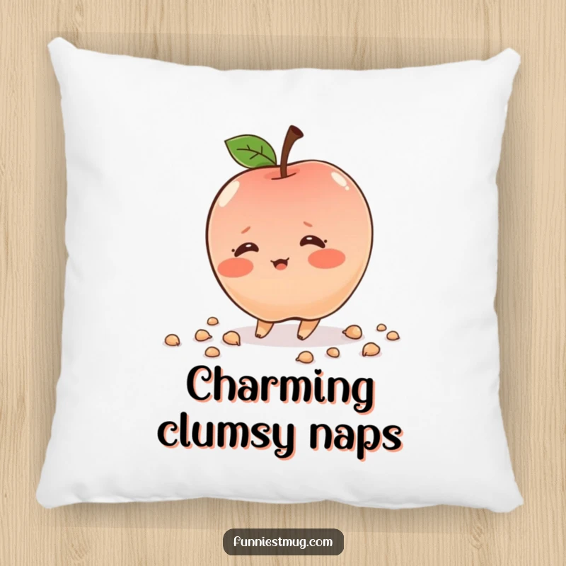 Funny tripping apple character, blushing, scattering seeds, plush pillow, soft and humorous, great home decor, excellent gift.