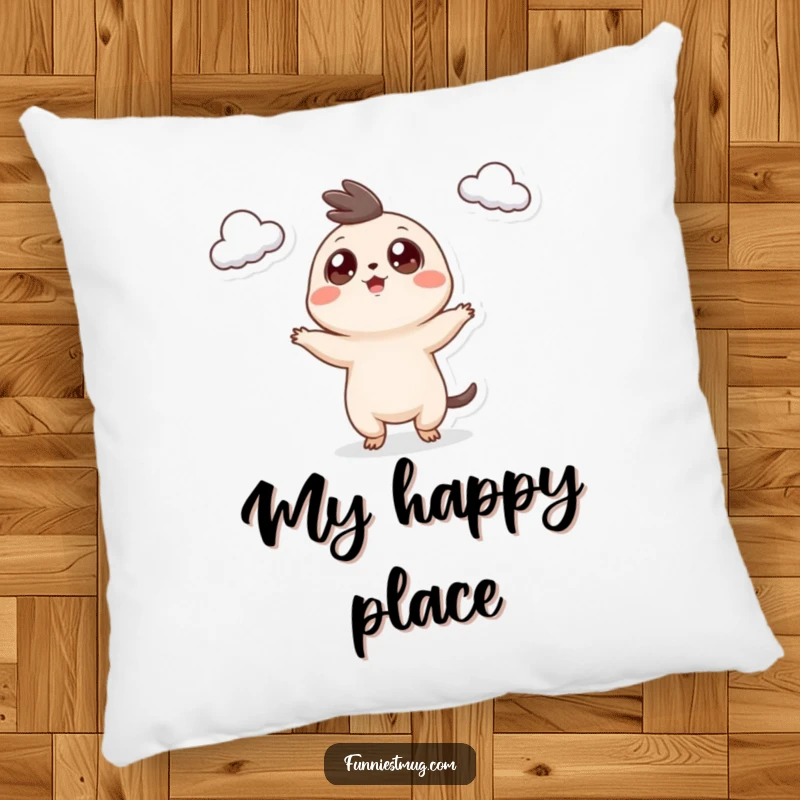 Funny Googly Eyed Creature Pillow showing the creature's funny teacup juggling, perfect for adding comfort and humor to any space.