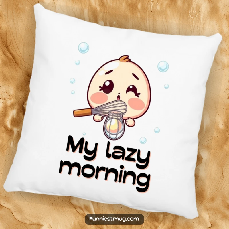 Funny Pillow: Surprised whisk dramatically failing to whisk a single bubble, a soft and humorous kitchen accent.