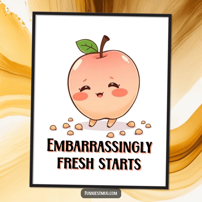 Funny shy apple character, blushing, tripping, high-resolution digital art, printable, cute humor, instant gift.
