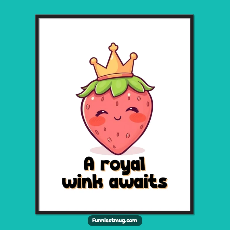 Funny Blushing Strawberry Crown Wink Digital Art - Royal Humor for Your Walls