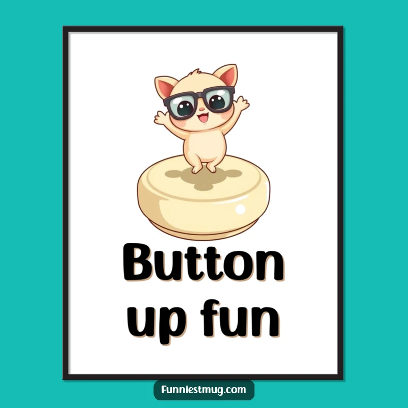 Funny Dancing Button Creature Digital Art: Printable Joyful Dance Decor