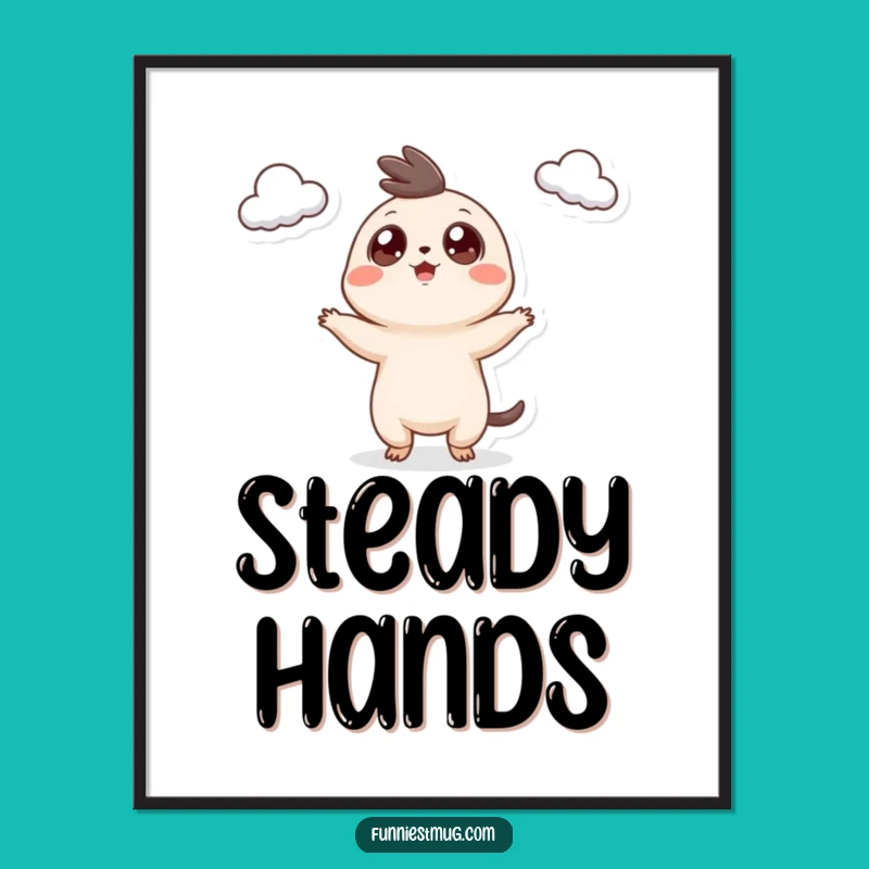 Funny Googly Eyed Creature Digital Art: Hilarious Juggling Teacups Printable Decor