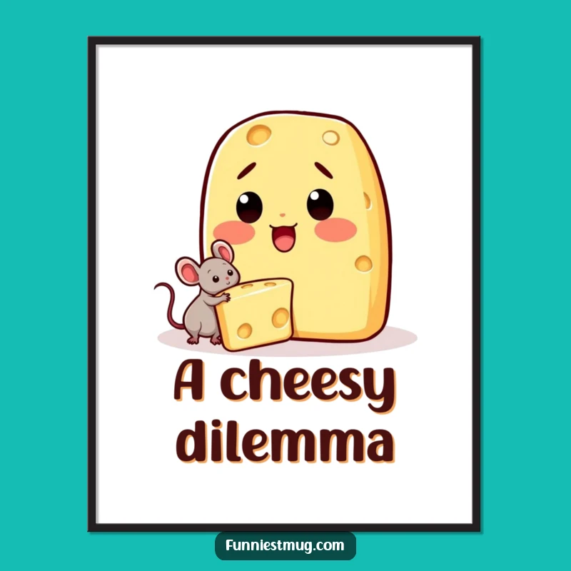 Funny Kawaii Cheese Digital Art - Printable Mouse Theft