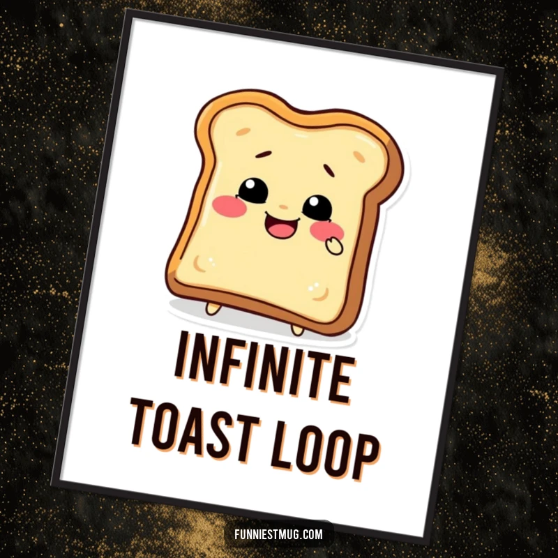 Funny toast slice character in a comical biting pose, a high-resolution digital art print full of delightful and funny absurdity.