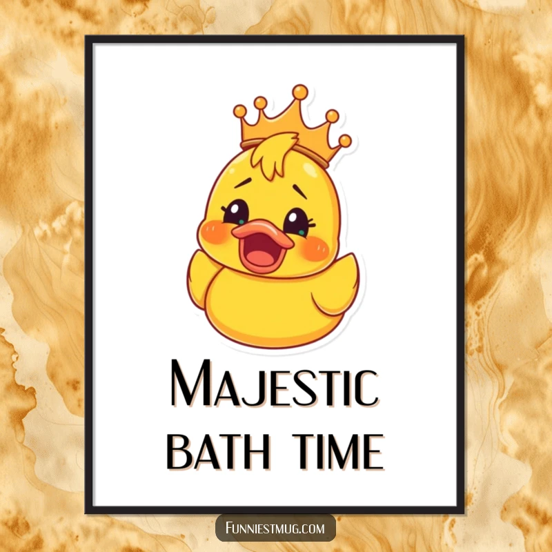 Funny Rubber Ducky Crown Digital Art Print: High-resolution download of a rubber ducky in a crown, its eyes wide with shocked joy, a funny digital decoration.