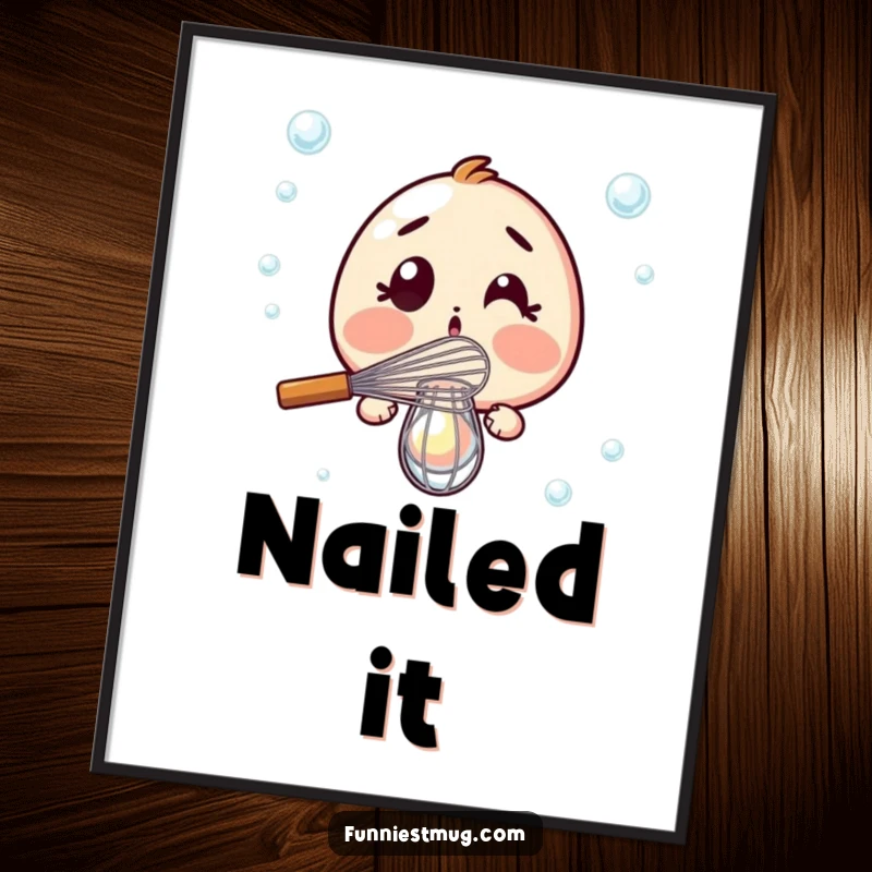 Funny Digital Art Print: Surprised whisk dramatically failing to whisk a single bubble, ideal for humorous kitchen decor.