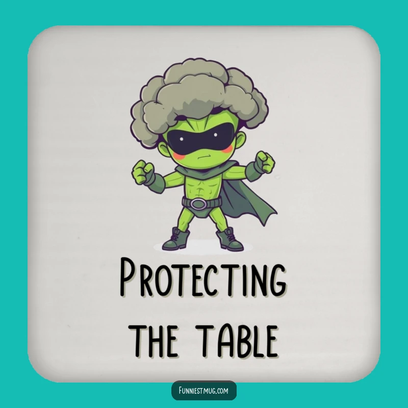 Funny Broccoli Superhero Coaster: Protect Surfaces with Heroic Veggie Power