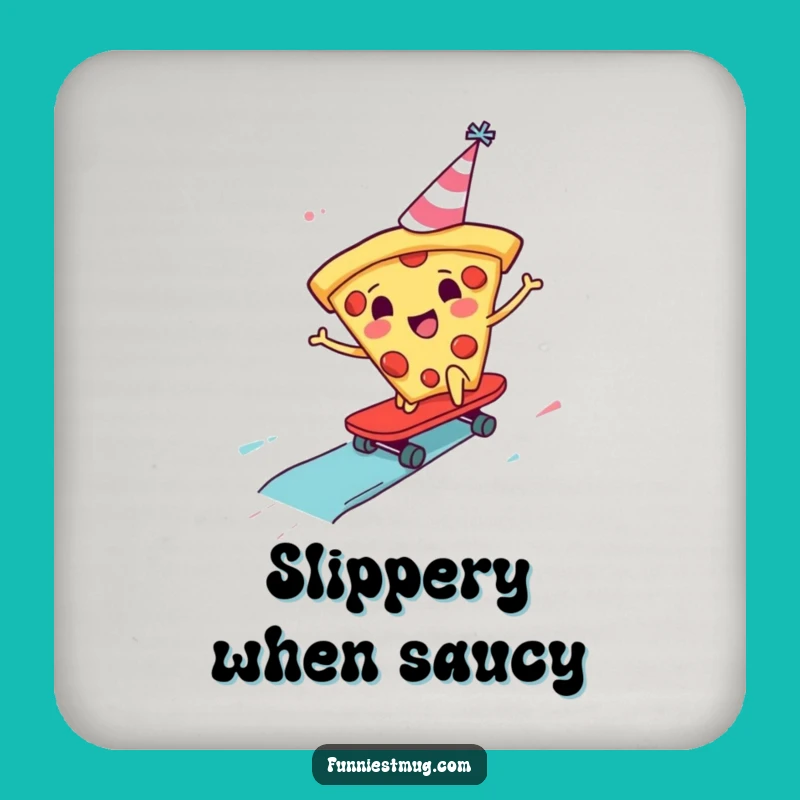 Funny Pizza Skater Coaster: Cheerful Slice Guards Your Table