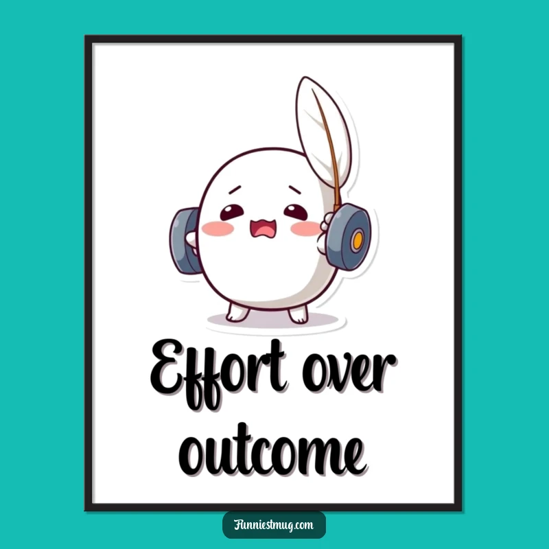 Funny Kawaii Dumbbell Feather Lift Poster: Hilarious Gym Art for Your Space