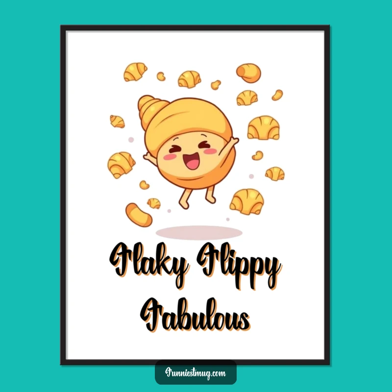 Funny Croissant Cartwheel Poster - Whimsical Wall Art for Kitchens and Cafes