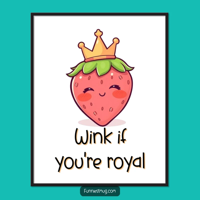 Funny Blushing Strawberry Crown Wink Poster - Charming Royal Humor Wall Art