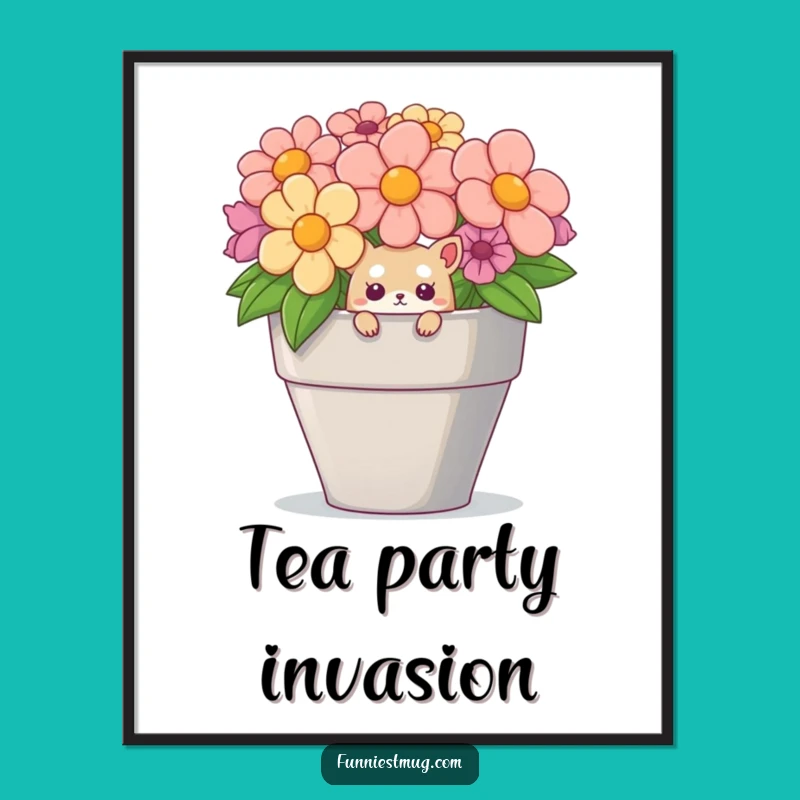 Funny Creature Teacup Poster: Whimsical Wall Art for a Happy Home