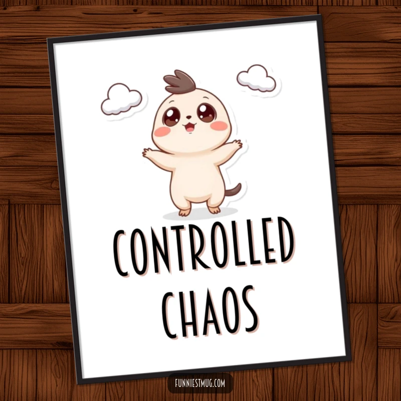 Funny Googly Eyed Creature Poster printing the creature's hilarious teacup juggling act, adding a quirky touch to home decor.