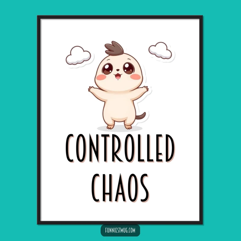 Funny Googly Eyed Creature Poster: Hilarious Teacup Juggling Art Print for Walls