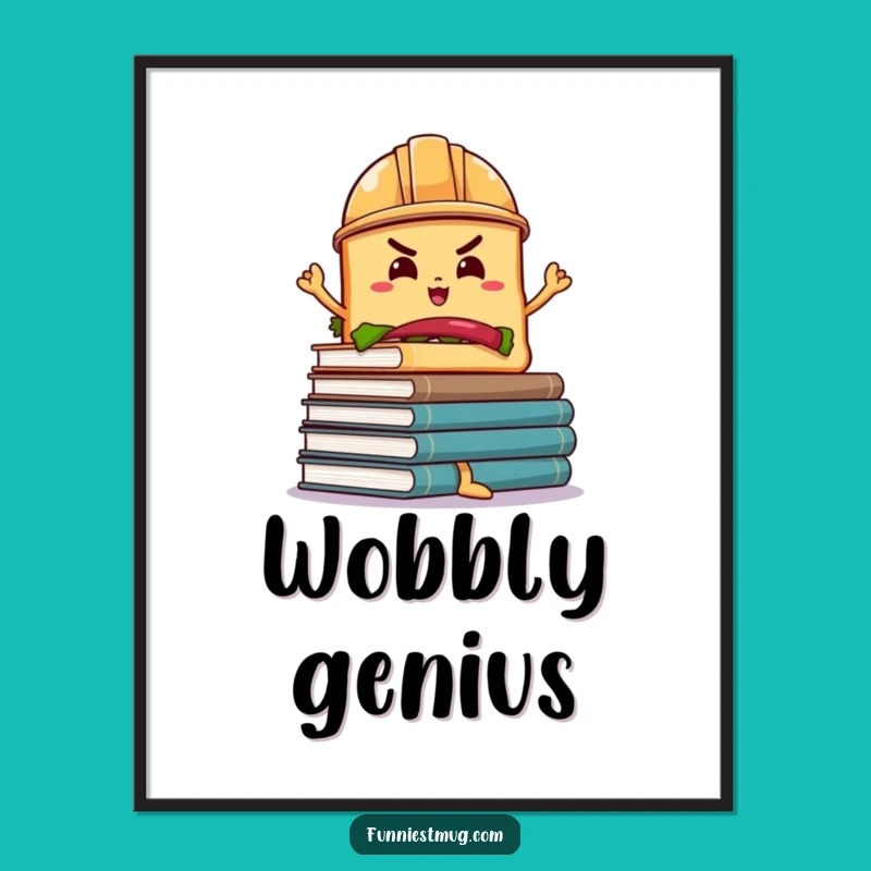 Funny Sandwich Book Balance Poster: Determined Character Art Print Funny Gift