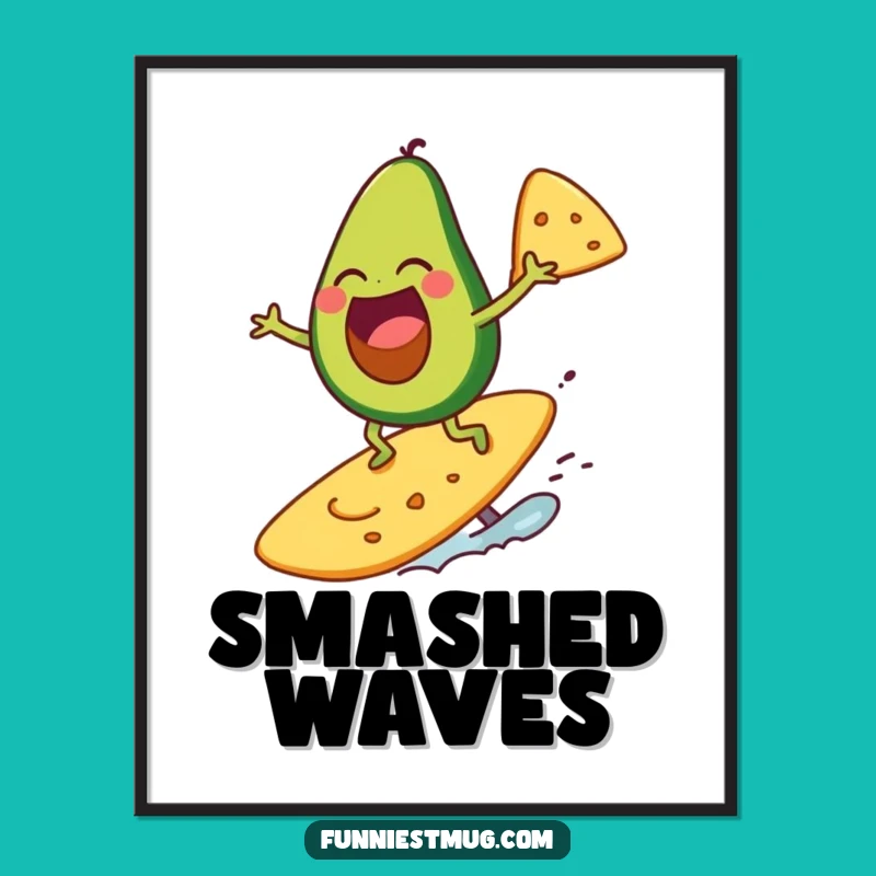 Funny Surfing Avocado Poster: Guac & Roll Art, Framed Funny Gift