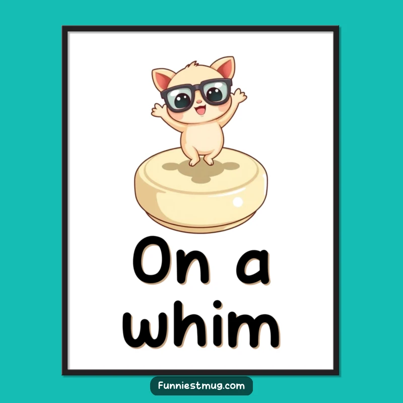 Funny Dancing Button Creature Poster: Hilarious Oversized Glasses Art Print