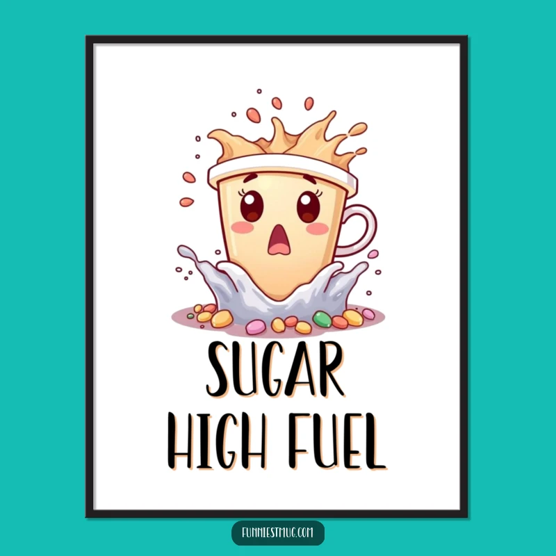 Funny Coffee Cup Poster: Candy Wave Art, Framed Funny Gift