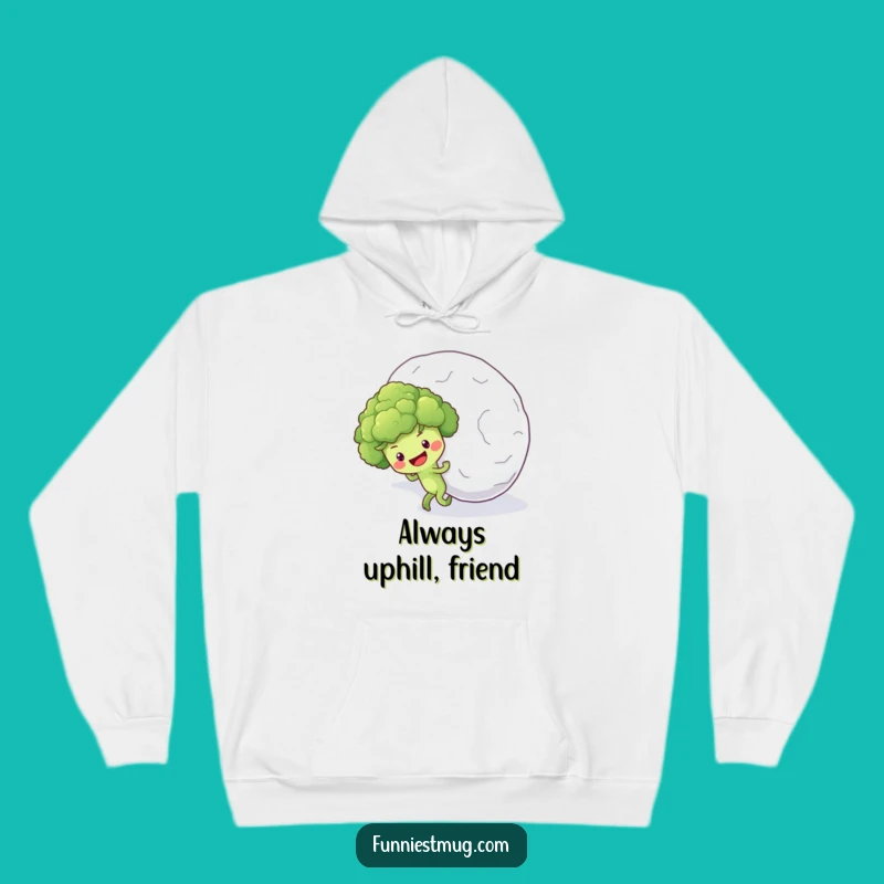 Funny Broccoli Snowball Hoodie: Cozy Optimistic Veggie Uphill Push Gift