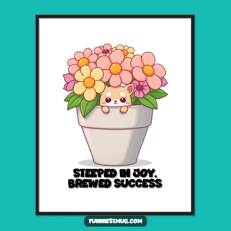 Funny Free Printable Wall Art: Curious Creature in Teacup - Quirky Downloadable Art