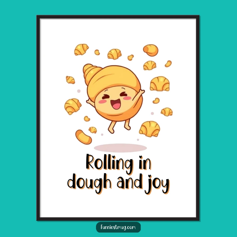 Funny Free Printable Wall Art: Giggling Croissant Cartwheel Downloadable Art