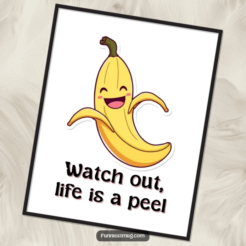 Funny Free Printable Wall Art: A banana peel slips with exaggerated flair, bringing slapstick humor to walls.