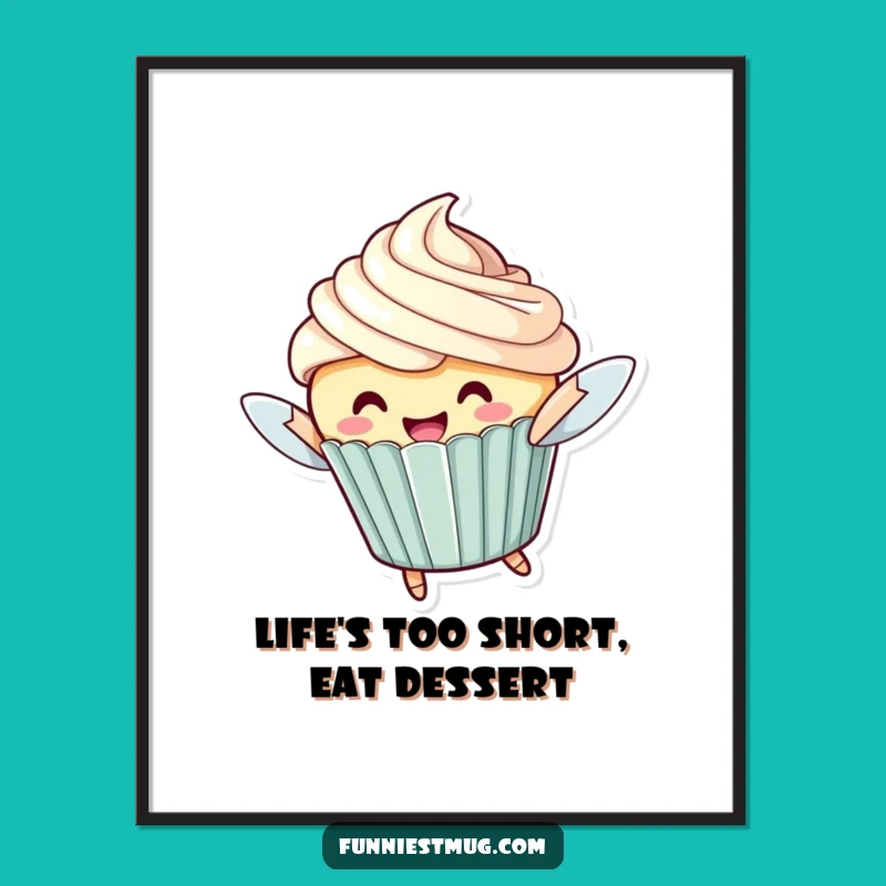 Free Printable Funny Cupcake Wall Art - Whimsical Flying Dessert Downloadable Decor
