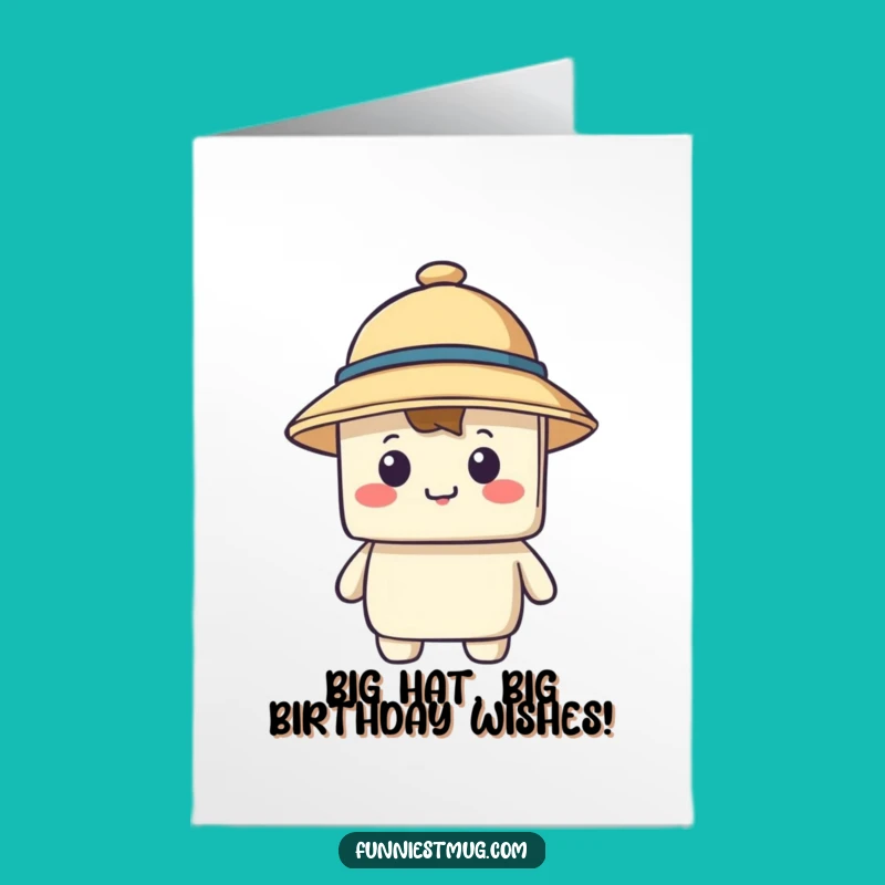 Free Printable Birthday Card: Blocky Character & Giant Hat - Funny Downloadable Gift