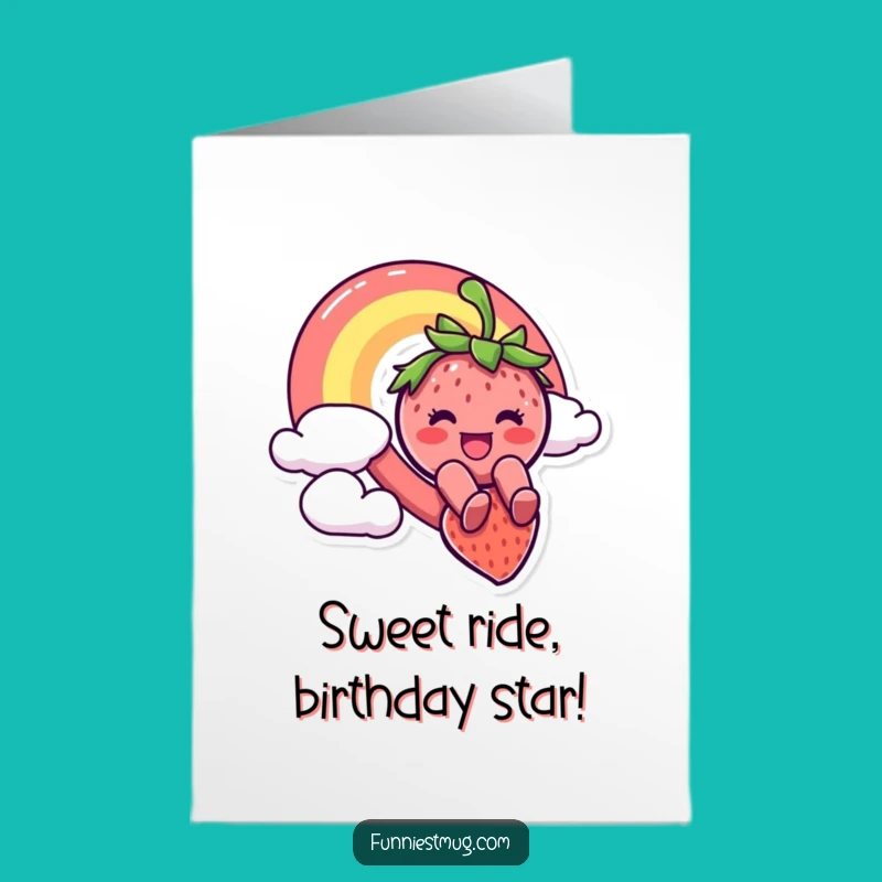 Free Printable Birthday Card: Funny Strawberry Rainbow Slide Downloadable Greeting