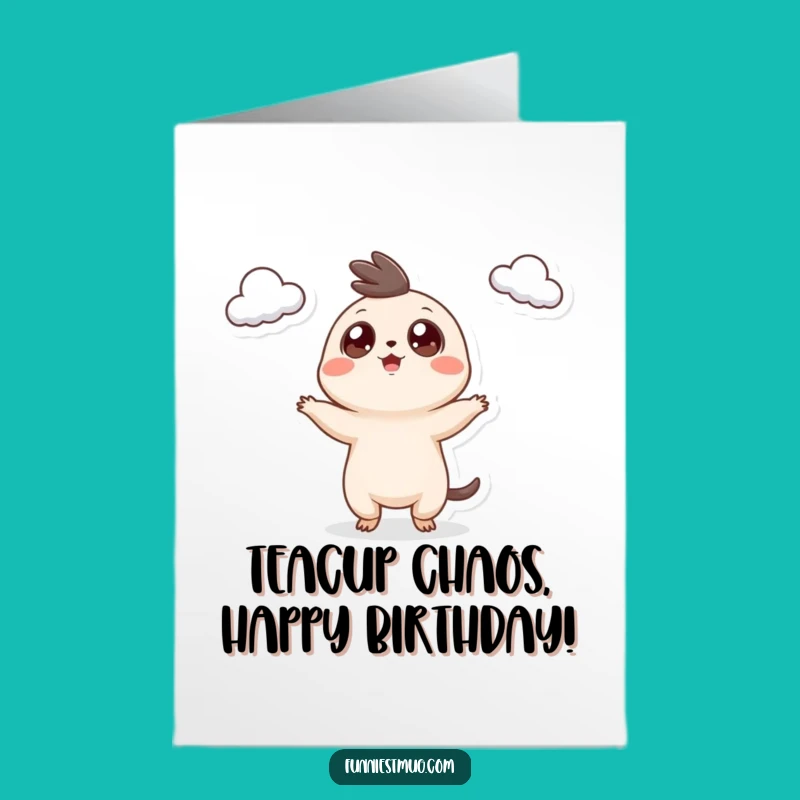Free Printable Birthday Card: Googly Eyed Teacup Juggler Funny Downloadable Gift