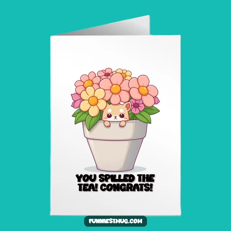 Free Printable Congrats Card: Quirky Creature & Gigantic Teacup - Funny Downloadable